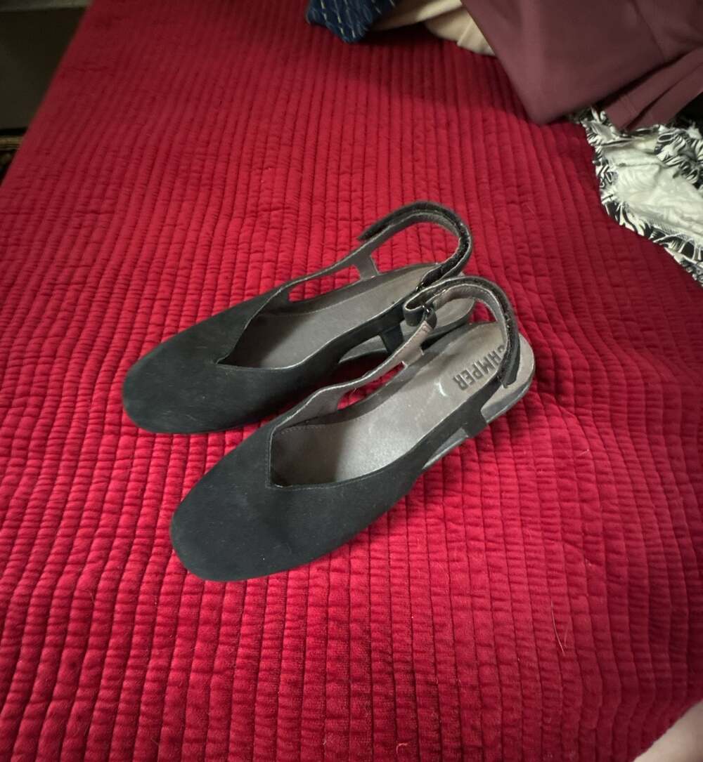 Camper Black Suede Slingback Heels Flats